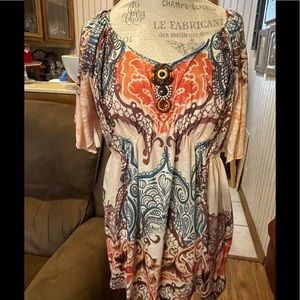 Live n Let Live Printed boho style top with embellishments, sz 1X